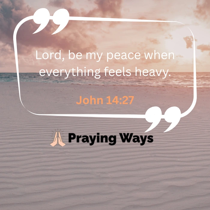 Calm ocean sunset background with inspirational prayer text about finding peace in God during stressful and overwhelming moments.